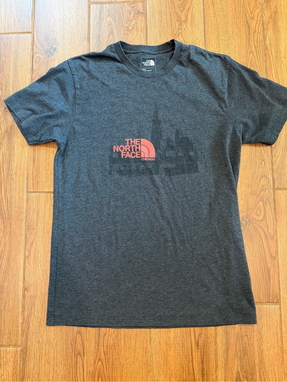 The North Face Men's Charcoal Crew Tee with Red Logo Size M